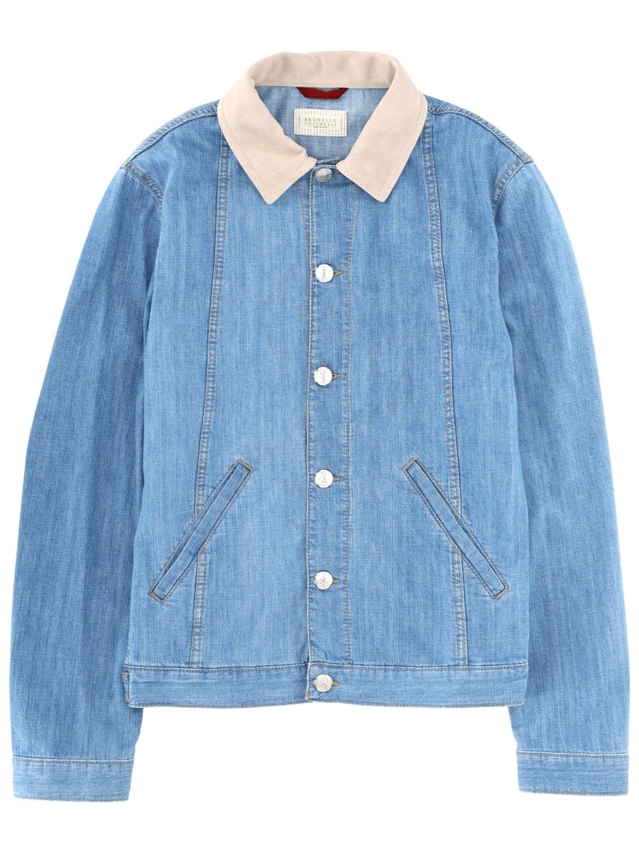 Junya Watanabe Denim Jacket With Leather Collar Junya Watanabe Denim Jacket With Leather Collar