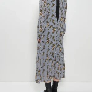 Junya Watanabe Georgette Flower Print Long Sleeve Layered Dress