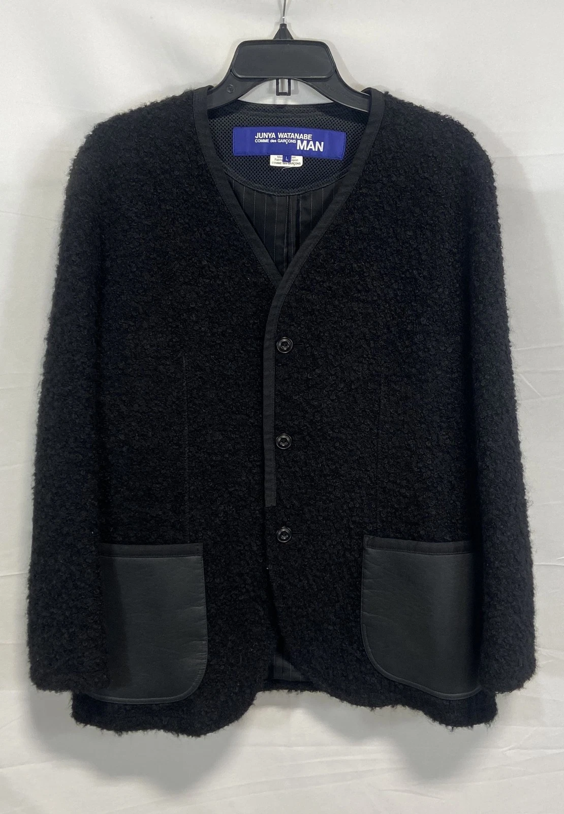 Junya Watanabe Cdg Man Black Boucle Wool Alpaca Cardigan Jacket Junya Watanabe Cdg Man Black Boucle Wool Alpaca Cardigan Jacket