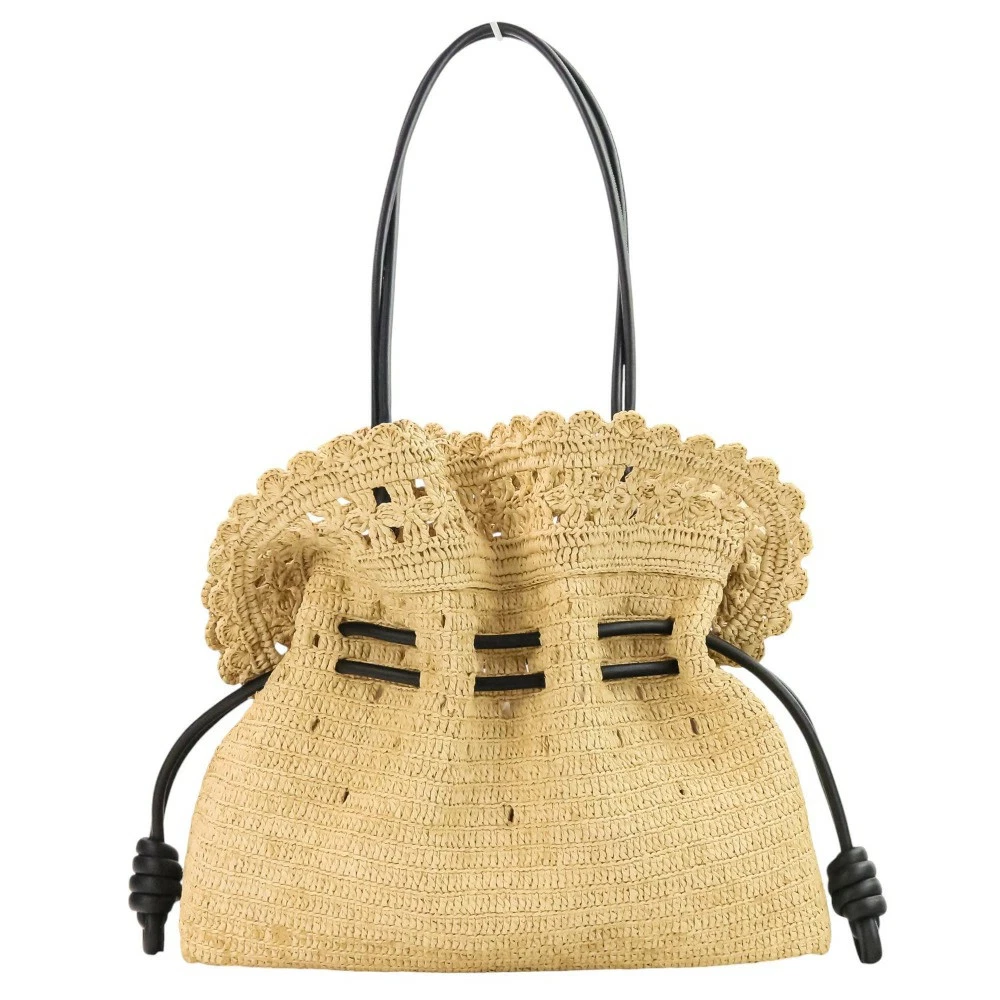 Loewe Raffia Flamenco Medium 2W Shoulder Bag Black Beige Loewe Raffia Flamenco Medium 2W Shoulder Bag Black Beige