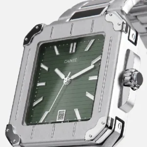 CAINTÉ Green Square Watch for Men – Luxury Stainless Steel Design