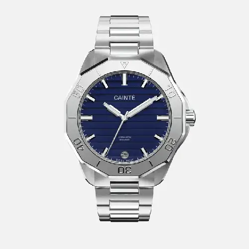CAINTÉ Blue Bezel Watch for Men – Stainless Steel Luxury Design