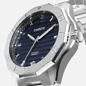 CAINTÉ Blue Bezel Watch for Men – Stainless Steel Luxury Design