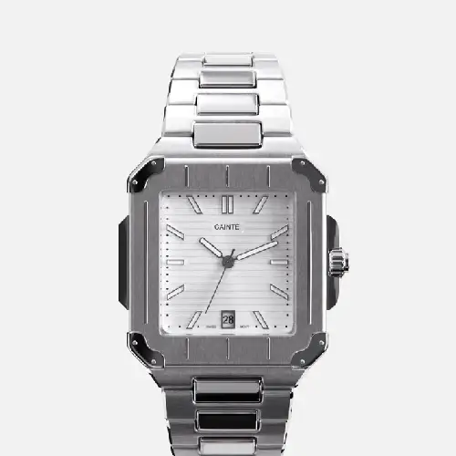 CAINTÉ Square Silver Watch for Men – Stainless Steel Design CAINTÉ Square Silver Watch for Men – Stainless Steel Design