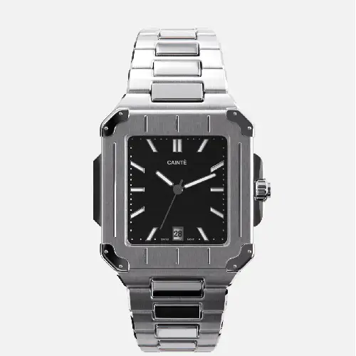 CAINTÉ Black Square Watch for Men – Luxury Stainless Steel Design
