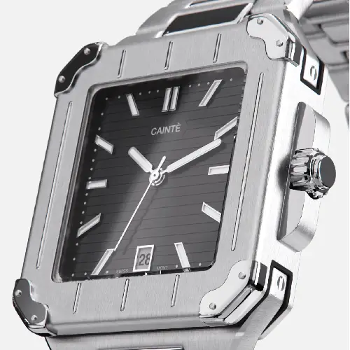 CAINTÉ Black Square Watch for Men – Luxury Stainless Steel Design